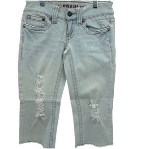Hydraulic Metro Womens Capri Jeans 1/2 Light Blue Distressed Low Rise Denim